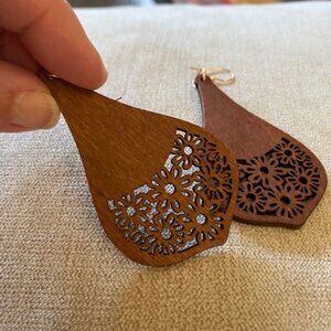 New Wood Laser Cut Brown Bold Sculptural Earrings